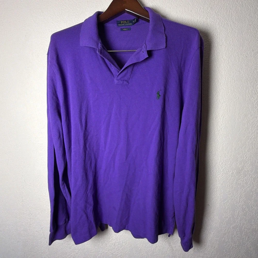 Polo Ralph Lauren men's long sleeve polo shirt sz XLarge purple Green Logo